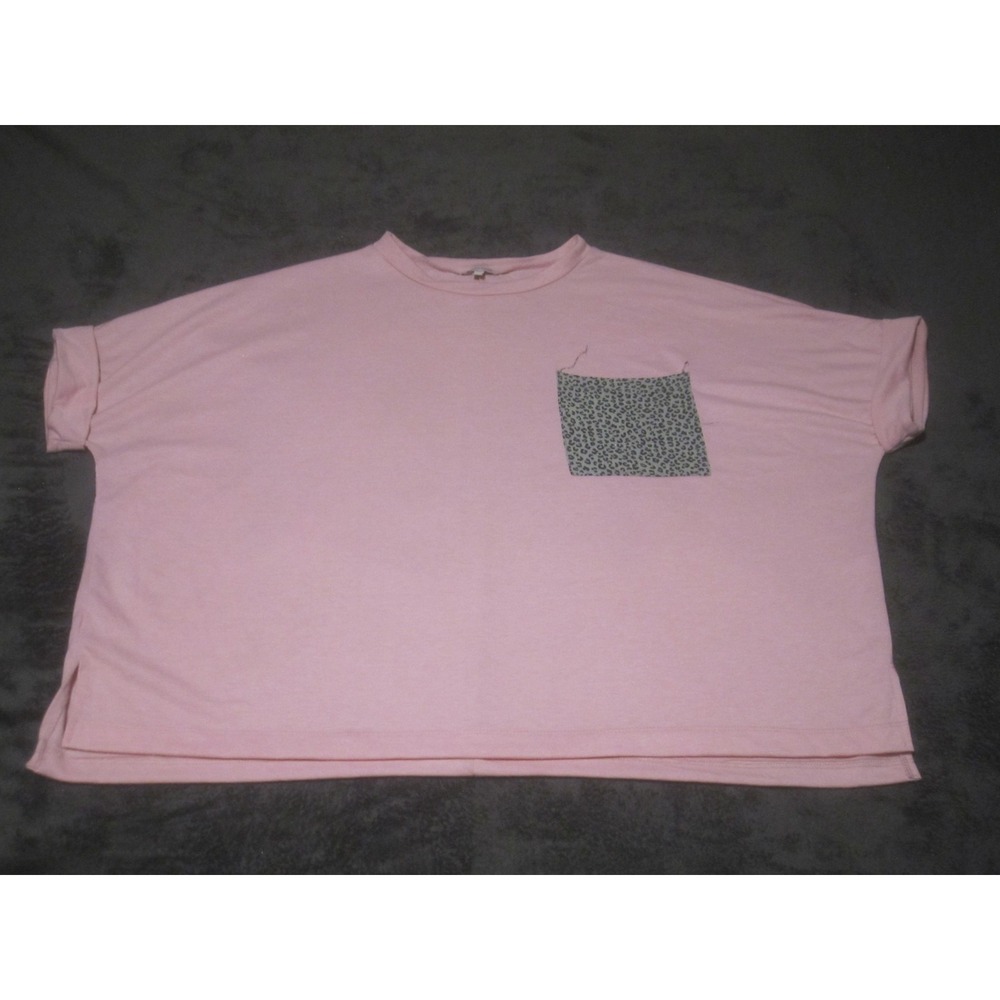 White Birch Shirt Womens Large Pink Leopard Print Pocket Dolman Sleeve‎ Top